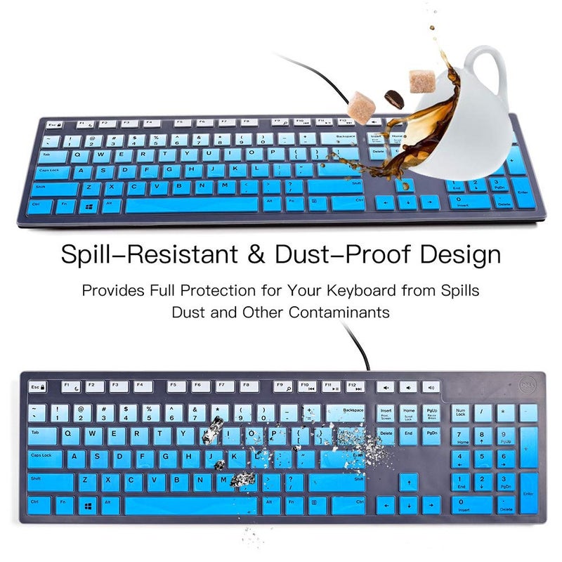 imComor Keyboard Cover Skin for Dell KM636 Wireless Keyboard & Dell KB216 Wired/Dell Optiplex 5250 3050 3240 5460 7450 7050/Dell Inspiron AIO 3475/3670/3477 All-in-one Desktop Keyboard Protector, Ombre Blue - Image 5